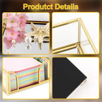 Glass Sticky Note Holder,2 Slots Gold Post It Note Dispenser for Desk,3 x 3 Inch Post It Note Holder, Stylish Sticky Note Dispenser for Home Office Desk Table Drawer