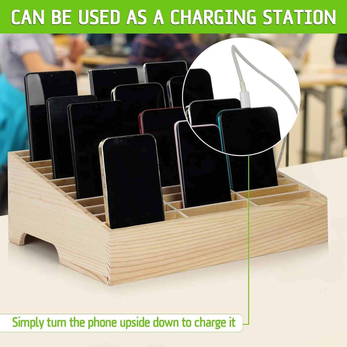 36-Grid Wooden Cell Phones Storage Box, Cell Phone Organizer