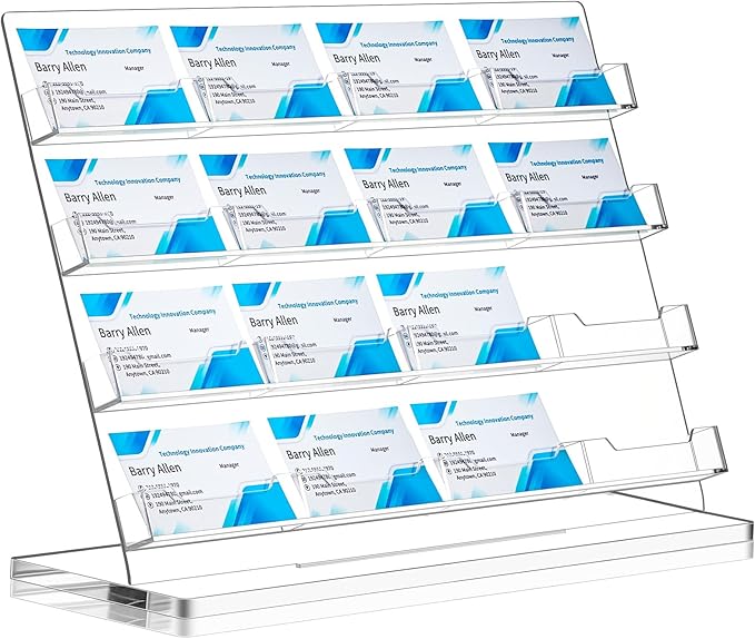 Dunzoom Business Card Holder for Desk 16 Slots Clear Gift Card Display Acrylic by Dunzoom