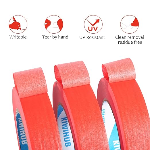 KIWIHUB Red Painters Tape, 1” x 60 Yds x 5 Rolls - Image 4