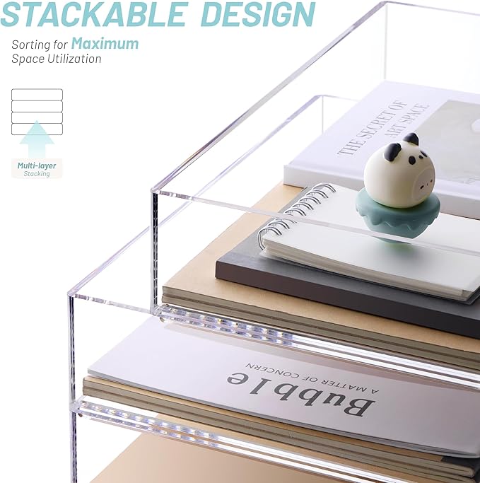 SANRUI Acrylic Stackable Letter Tray Clear Desk Paper Organizer 4-Tier Desk - Image 3