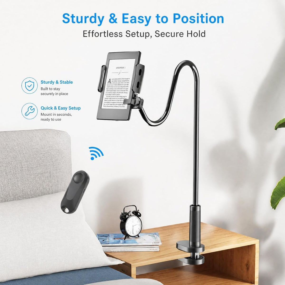Kefotic Gooseneck Holder for Kindle Reading in Bed with Page Turner Remote