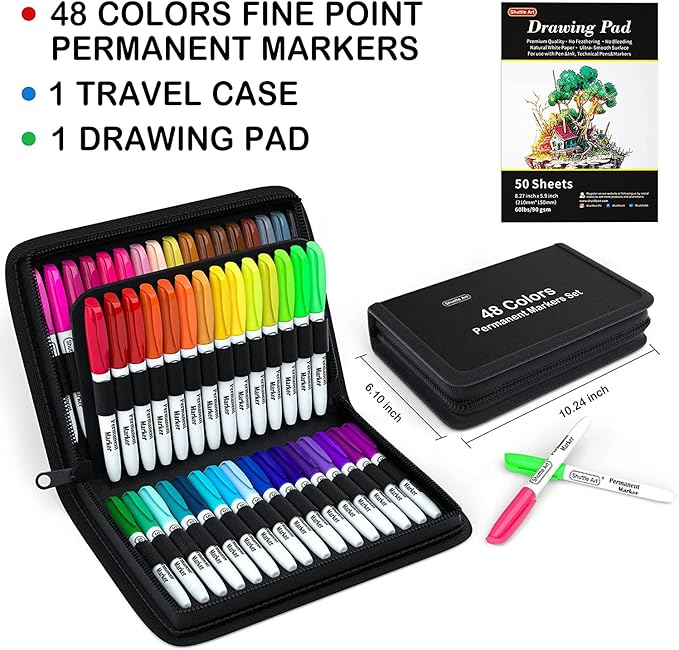 Shuttle Art Permanent Markers, 48 Colors Fine Point, Wood and Stone, Gift - Image 2