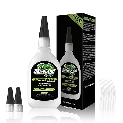 Medium Super CA Glue Kit 2.3 oz, All Purpose Clear Superglue by CAMALEAO