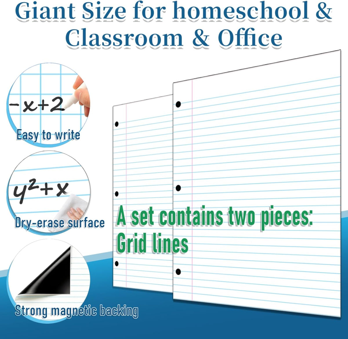 24X31 Magnetic Notebook Giant Whiteboard Paper,Lined 1",2 Pieces
