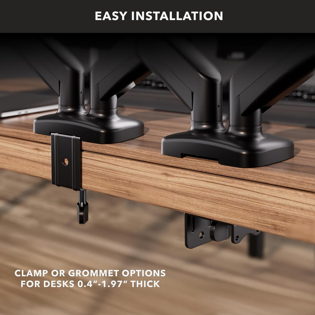 mount-it! dual monitor desk mount, 13-32", 17.6 lbs, side view