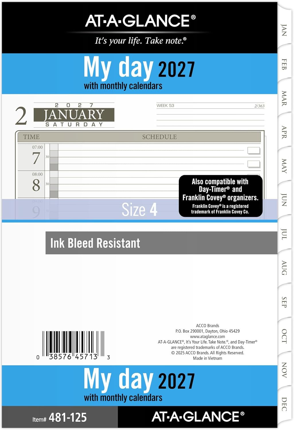 AT-A-GLANCE 2027 Planner Refill Daily, 5.5" x 8.5", Desk Size 4, On...