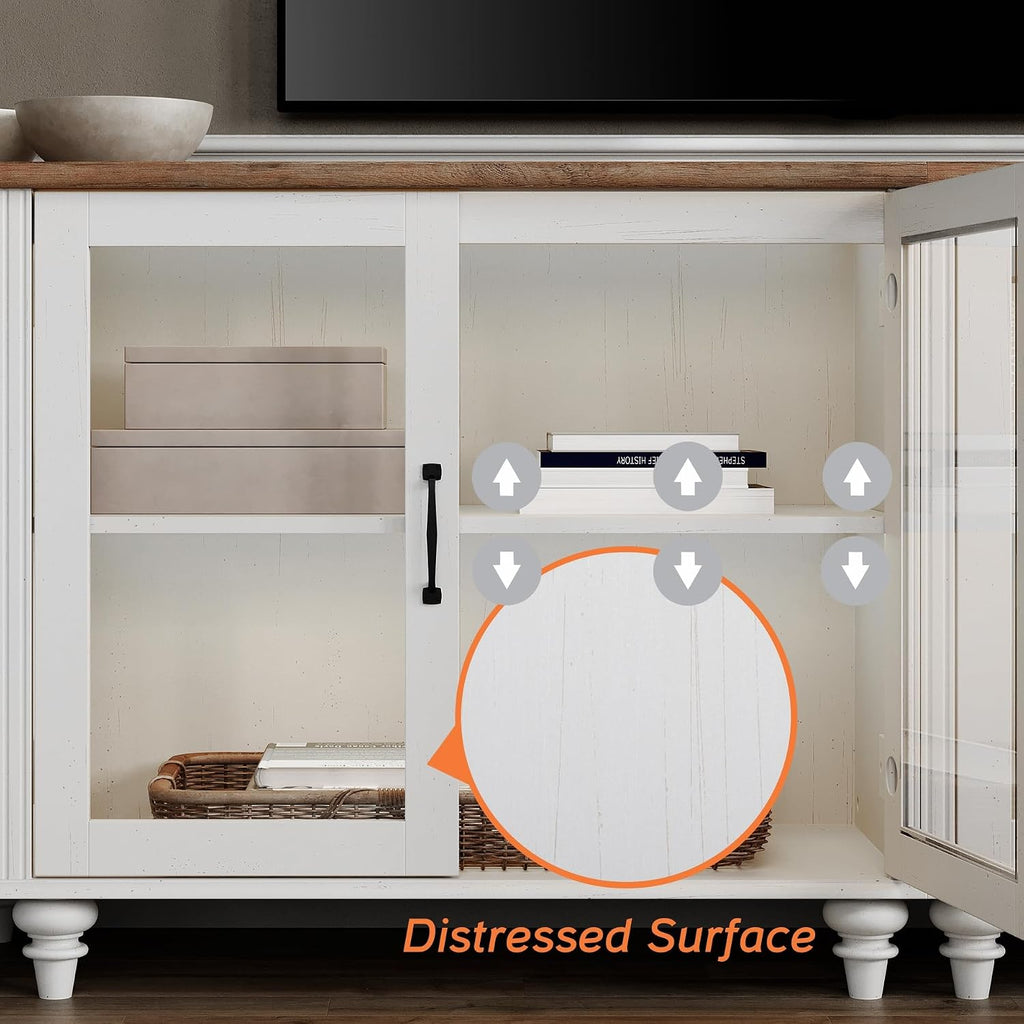 WAMPAT Home Office Furniture Set, 56" Executive Desk with Charging Station, 2-in-1 Cabinet with Glass Doors, Wood Computer Desk with File Cabinet Storage, Open Shelf, White