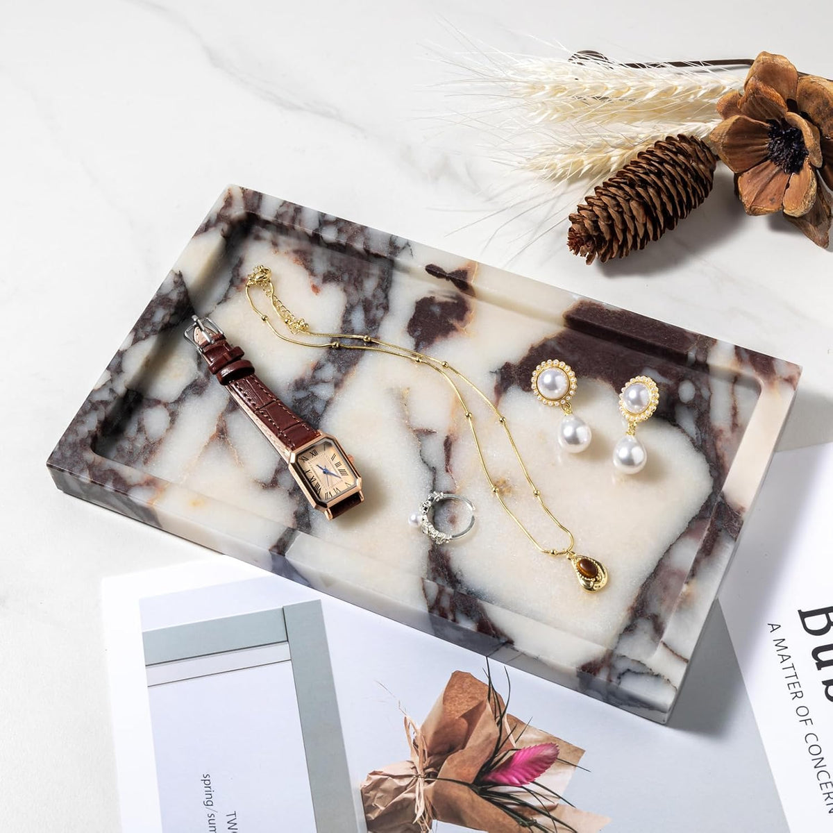 Natural Calacatta Viola Marble Tray 10"x6" Rectangular - Non-Resin ...