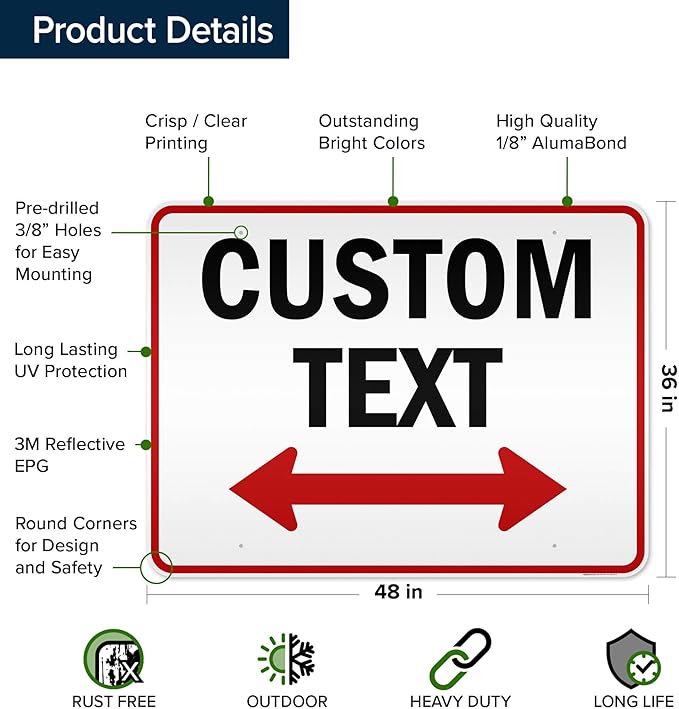 Custom Arrow, Custom Directional Sign, Two Way Arrow, 36x48 Inches, Reflective - Image 6