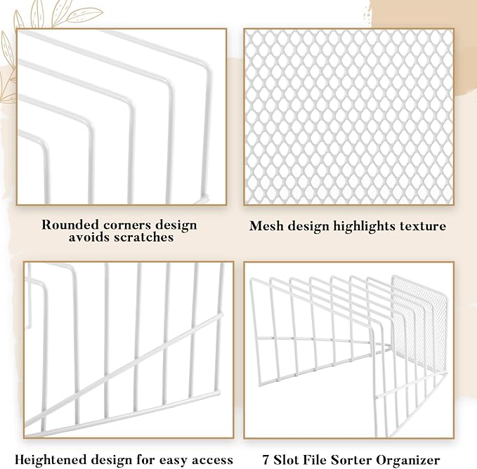 2 Pcs 7 Section Incline File Sorter Metal Wire Mesh File Rack - Image 3