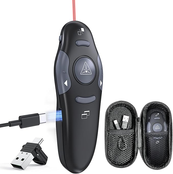 Presentation Clicker with Storage Case, USB C Rechargeable Wireless Presenter by PPTSLID%C2%AE