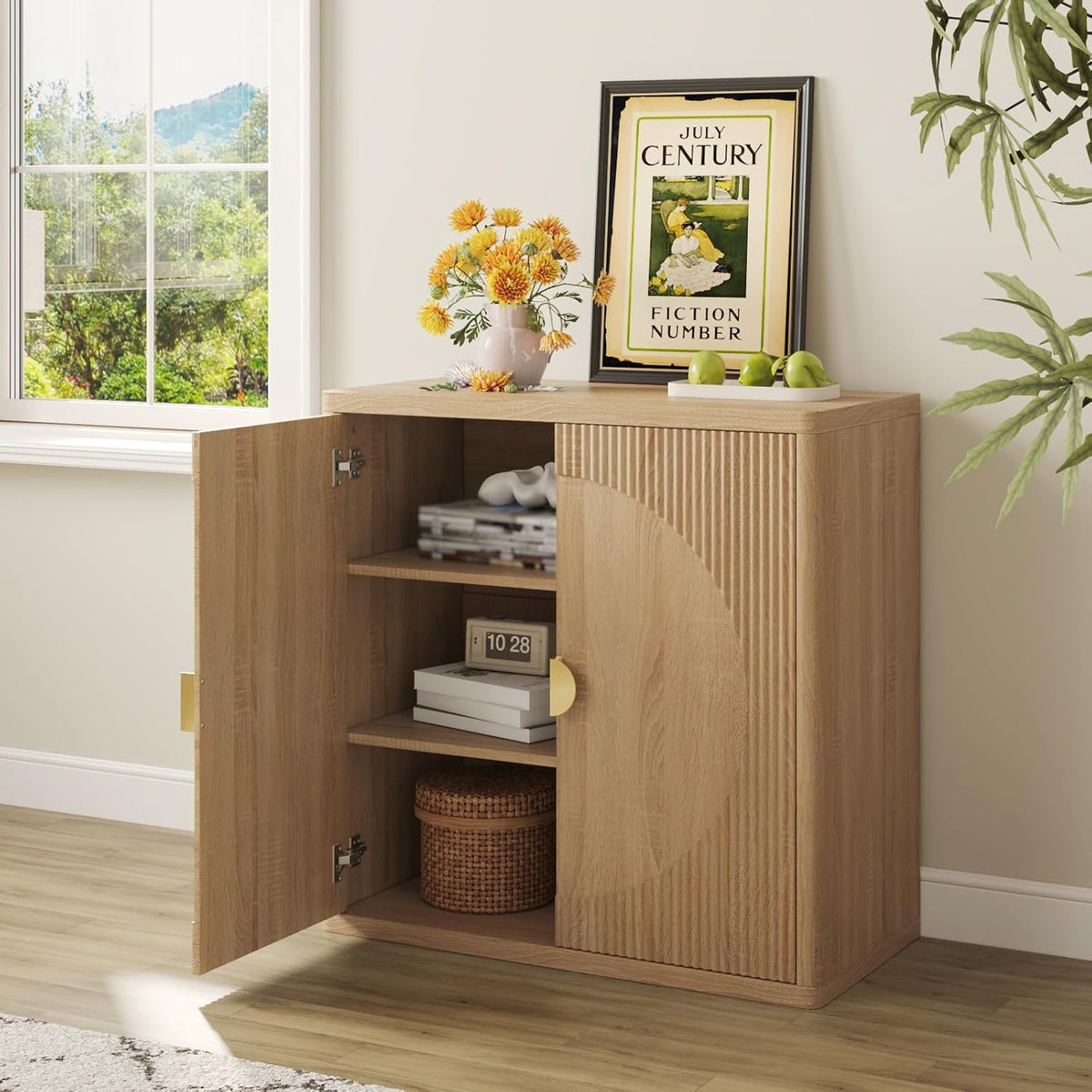 31.5" Fluted Sideboard Cabinet with Shelves & Soft-Close Doors(3,Lig...