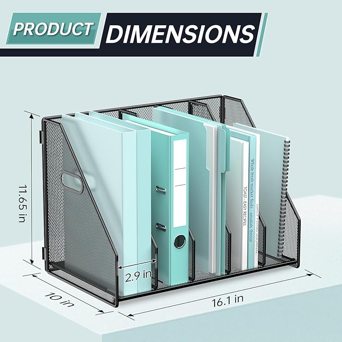 Gawerk 2 Pack Desktop File Magazine Folder Holder 5 Vertical Compartments - Image 2