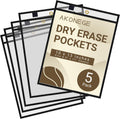 AKONEGE 5 Pack Oversized Dry Erase Pocket Sleeves Reusable 10 x 13 Inches Black Shop Job Ticket Holders Clear Plastic Sleeves Sheet Protectors for Documents, Teacher Classroom & Office Supplies
