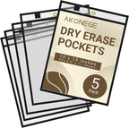 AKONEGE 5 Pack Oversized Dry Erase Pocket Sleeves Reusable 10 x 13 Inches Black Shop Job Ticket Holders Clear Plastic Sleeves Sheet Protectors for Documents, Teacher Classroom & Office Supplies