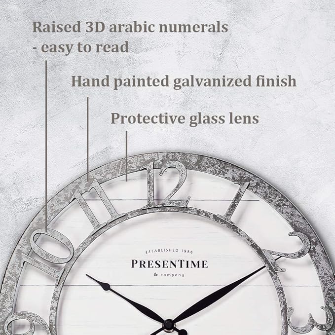 Presentime & Co 13" Farmhouse Series Wall Clock, Quartz Movement, Shiplap Style - Image 3