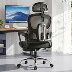 Ergonomic Office Chair with Footrest, 90-145° Reclining Desk Chair with Adjustable Lumbar Support & Headrest, High Back Mesh Computer Chair for Home Office/Gaming, 350lbs Capacity
