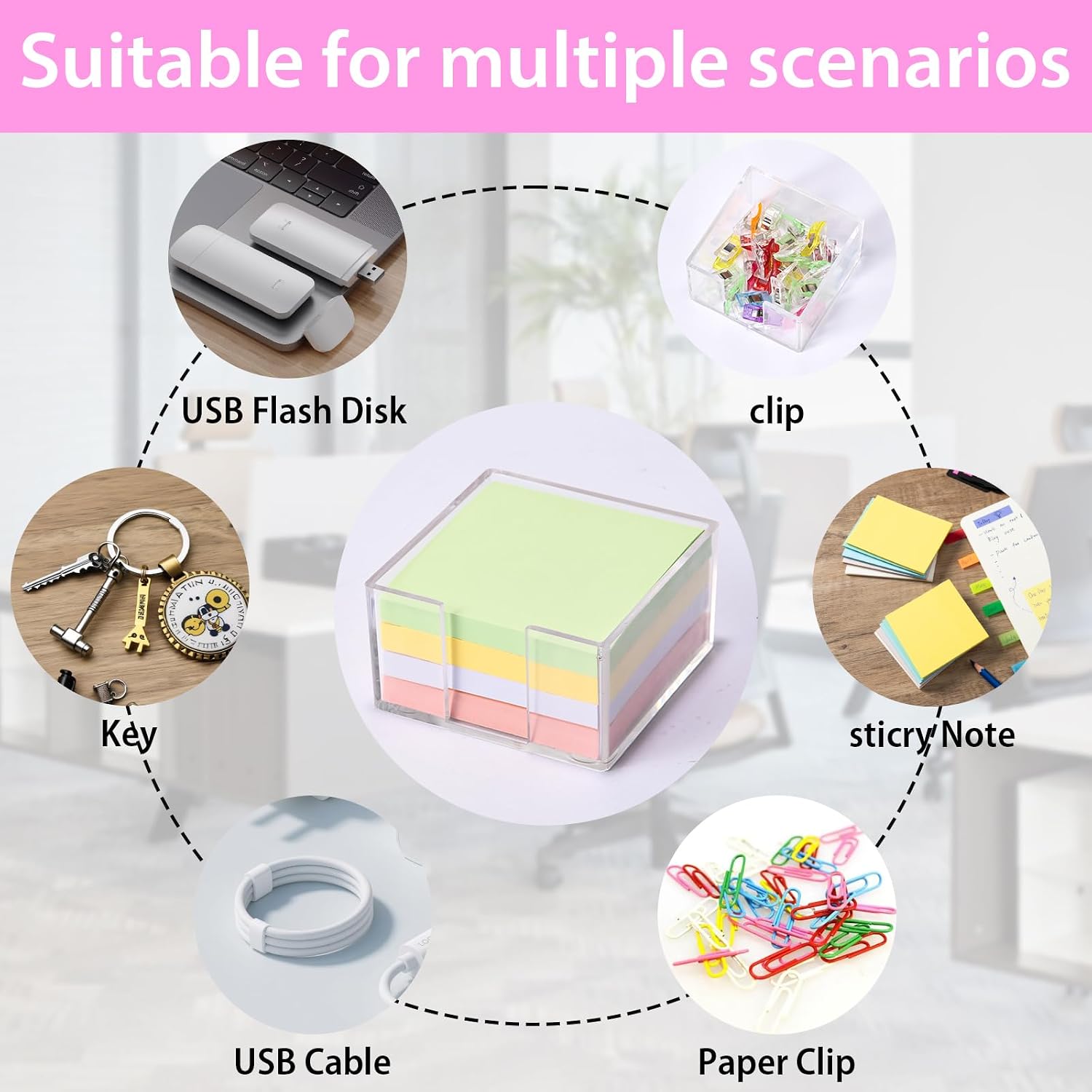 3x3 Inch Acrylic Sticky Note Holder, Crystal Clear Sticky Note Dispenser for Dorm Room Home and Office Acrylic Desk Organizer