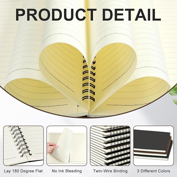 Yahenda 3 Pcs Spiral Notebook Bulk A5 Journal Lined 8.3'' x 5.5'' Writing - Image 5