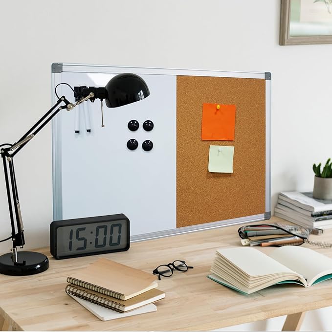 Combination Writeboard 36"x 24" Magnetic Whiteboard & Cork Board Aluminium - Image 6