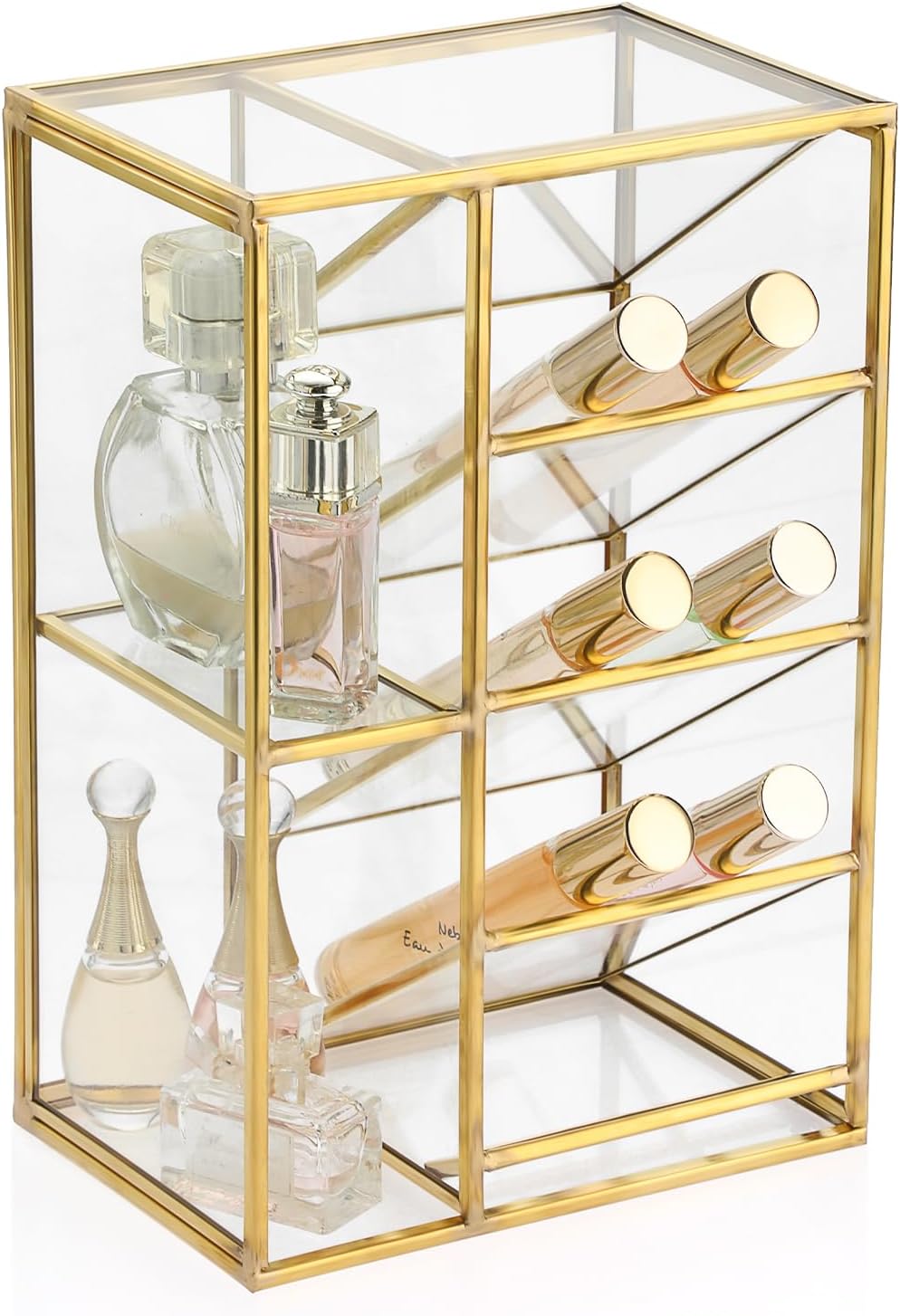 ELLDOO Rollerball Perfume Organizer, 6 Compartment Clear Glass Perfume Storag...