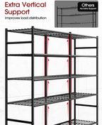 sakugi 5-tier heavy-duty garage storage shelves, 59.1"x15.7"x69.2", black showing dimensions