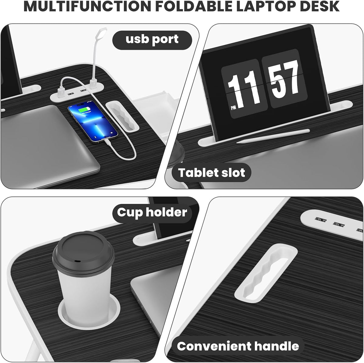 Lap Desk for Laptop Tray, Foldable Laptop Bed Desk with Storage Drawer