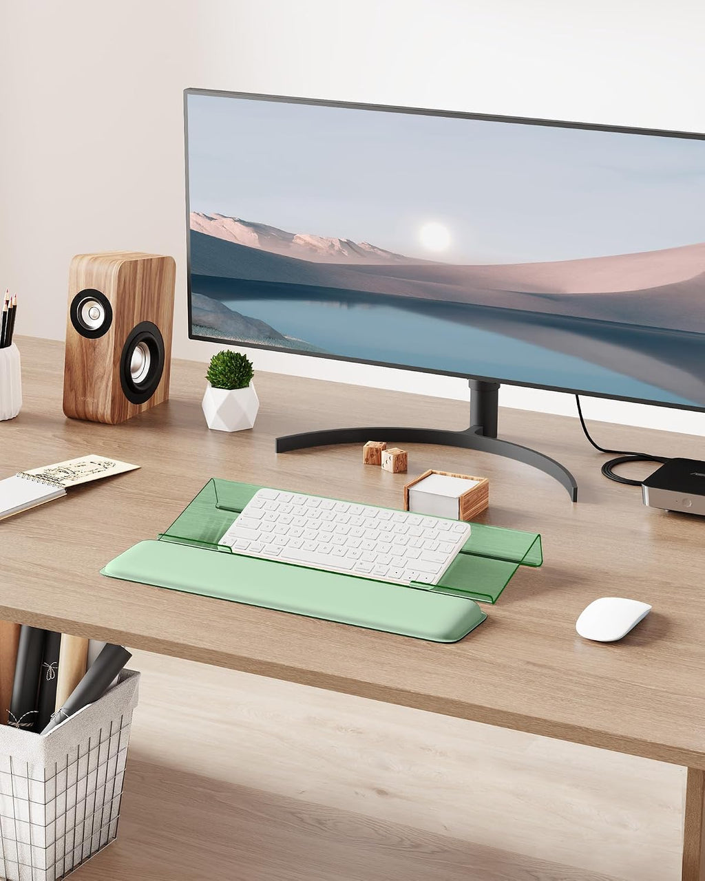Laborio Computer Keyboard Wrist Rest, Keyboard Riser Stand for Desktop | Green, Ergonomic Acrylic Keyboard Holder, Non-slip Wrist Pad, Pain Relief for Typing, Multiple Colors