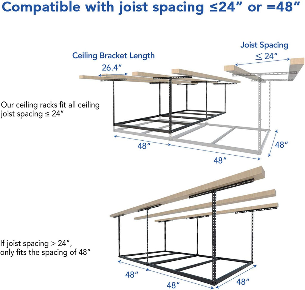 fleximounts 4x8 overhead garage storage rack, without decking, package contents