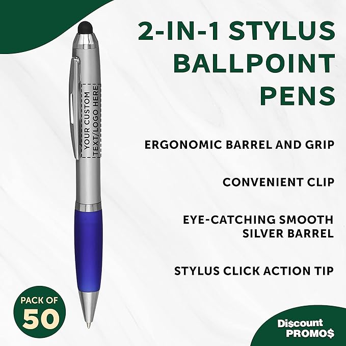 DISCOUNT PROMOS Custom Stylus Ballpoint Pens Set of 50, Personalized Bulk Pack - Image 3