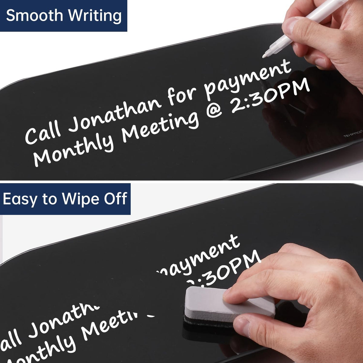 TSJ OFFICE Glass Desktop Whiteboard - 17 X 7 Inches Black Board Warm Light