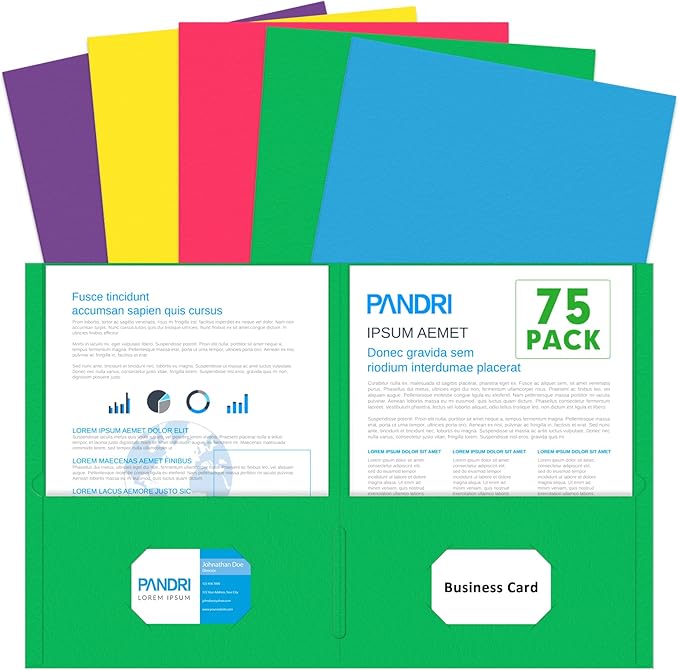 Two Pocket Folders, PANDRI 75 Pack 2 Pocket Folders, Letter Size Paper File by PANDRI