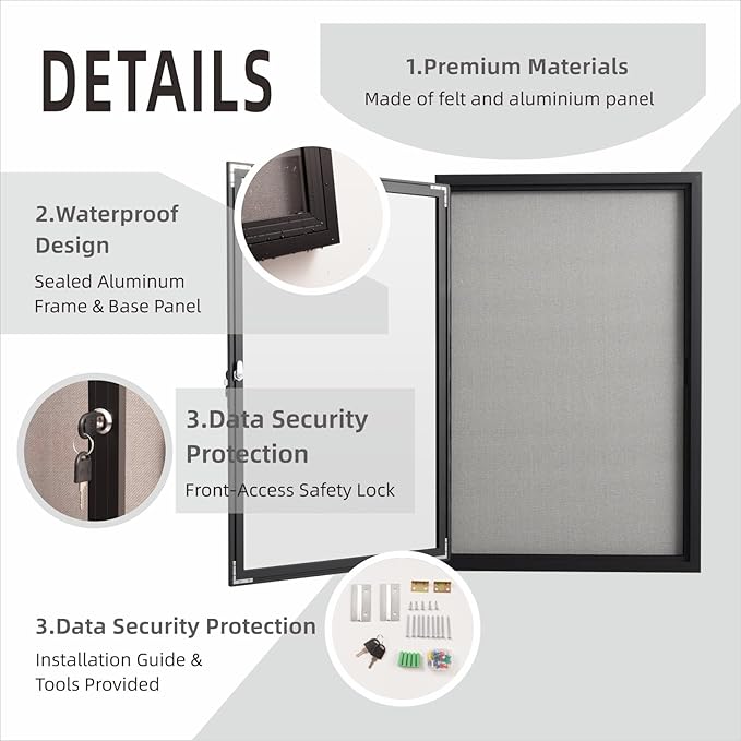 36×24 Inch Lockable Enclosed Bulletin Board, Weather-Resistant Outdoor - Image 3