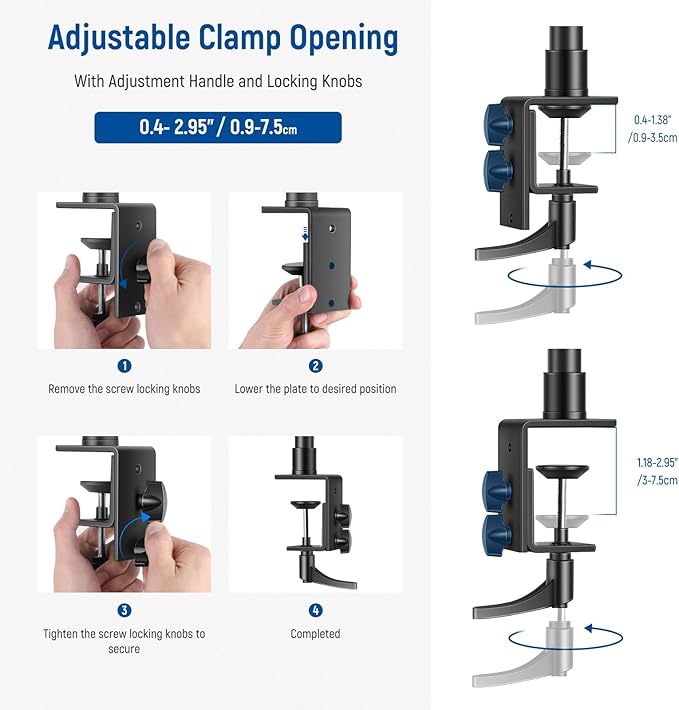 NEEWER Camera Desk Mount with C Clamp, 2 Pack 13.8"-23.6" Adjustable Desktop - Image 5