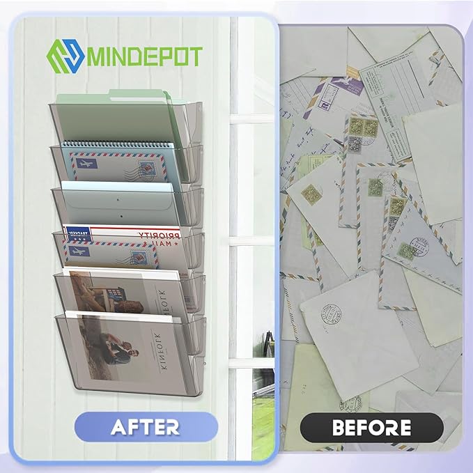 MINDEPOT 6 Pockets Acrylic Wall File Organizer, Plastic Hanging Wall File Holder - Image 4