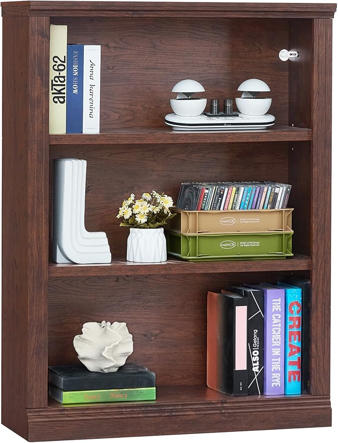 RWYHG 43" Walnut Tall Bookshelf Set of 2, 3-Tier Thick Wooden Book Shelf - Image 9