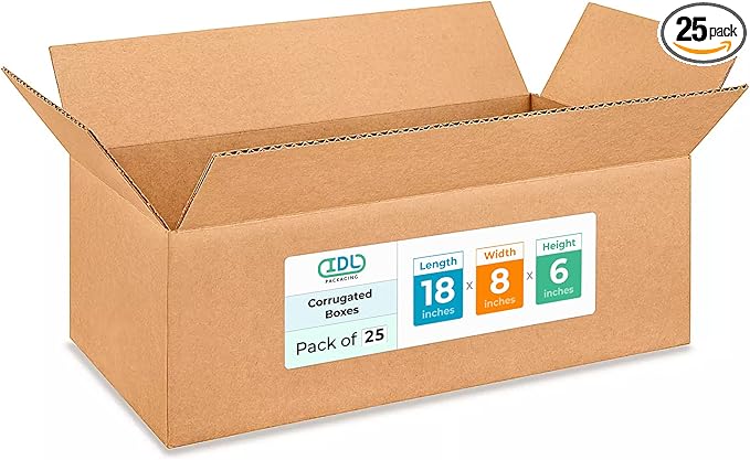 Medium Shipping & Moving Boxes 18"L x 8"W x 6"H by IDLPackaging