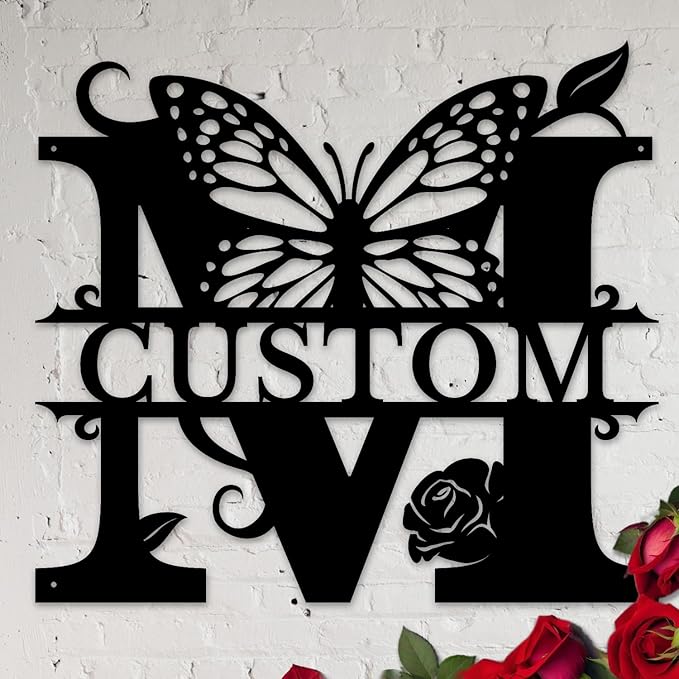 Personalized Custom Letter Name metal Signs, Custom Black Letter Monogram Wall by Casebrick