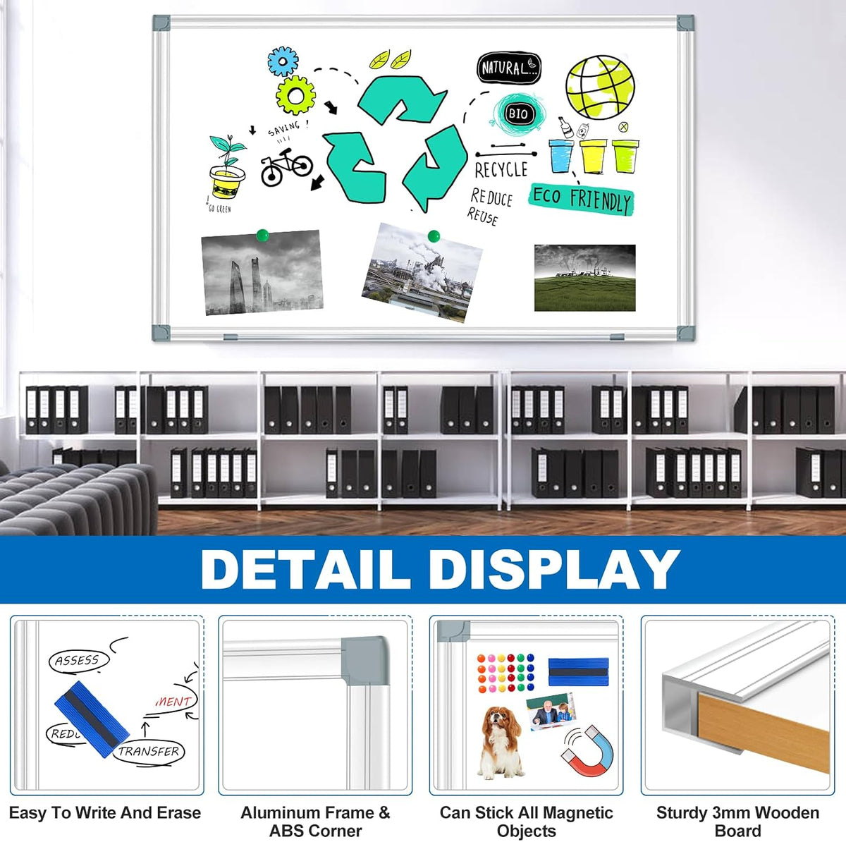 Max-officoo White Board Dry Erase Whiteboard for Wall 72" x 48" Alu...