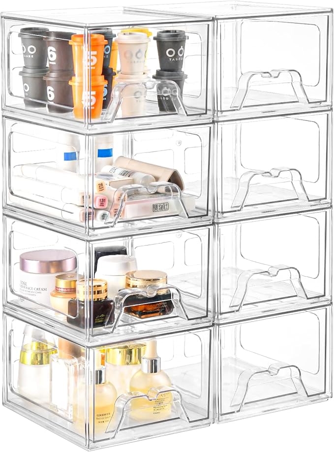Stebopum 8 Pack Stackable Makeup Organizer, 4.4'' Tall Acrylic Bathroom Makeup by Stebopum