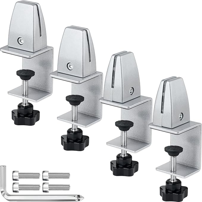 4 Packs Sneeze Guard Support, Aluminum Adjustable Partition Clamp, Acrylic Desk by First-zgel