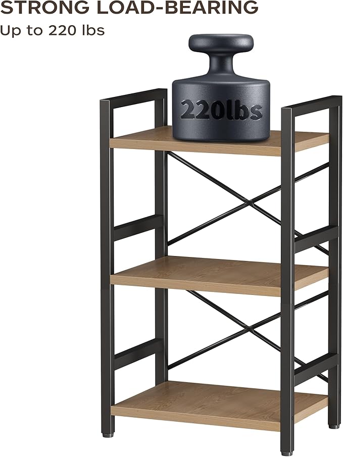 Homeiju Bookshelf, 3 Tier Industrial Bookcase, Metal Small Bookcase, Rustic - Image 5