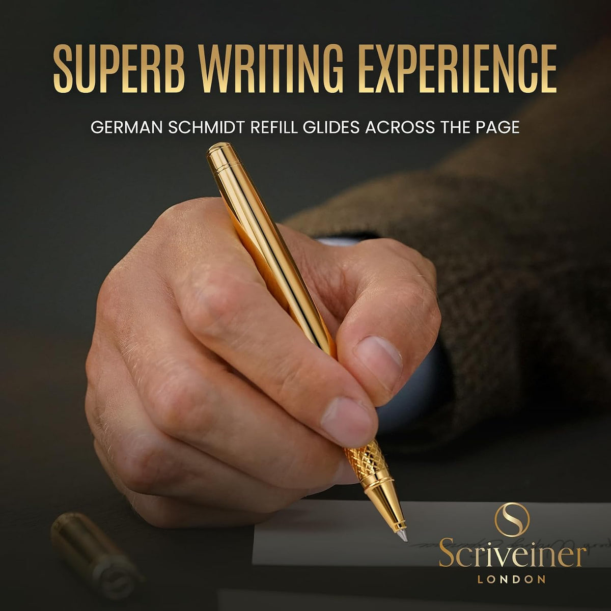 Scriveiner Gold Rollerball Pen - Stunning Luxury Pen, Real Gold Plating, Schm...