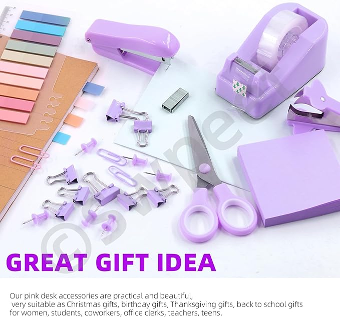 Swpeet 9Pcs Purple Office Supplies Kit, Desk Accessories Including Stapler - Image 6