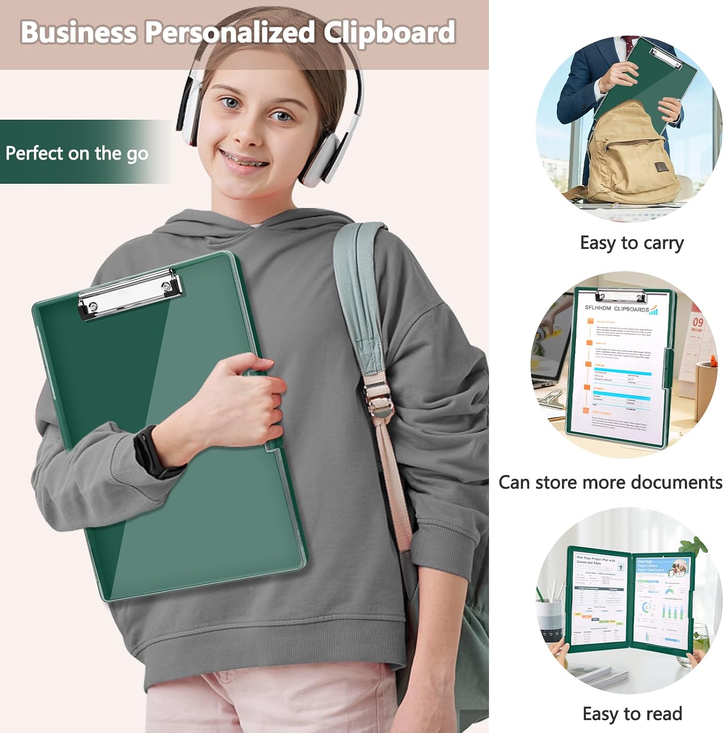 SFLHHDM Clipboard with Storage,Heavy Duty Clip Boards 8.5x11 with 2 Storage Case,Clear Visible Panel Storage Clipboards,Side Opening Nursing Clipboard Folder for Office Supplies-Emerald