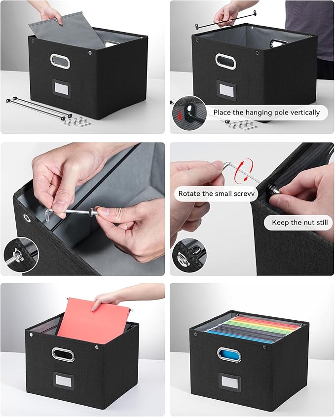 2 Pack File Organizer Box with Lid, Large Hanging Filing Box with Mesh Pocket - Image 6