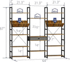 NUMENN Triple Wide 5 Tier Bookshelf, Adjustable Rustic Industrial Style Book - Image 3