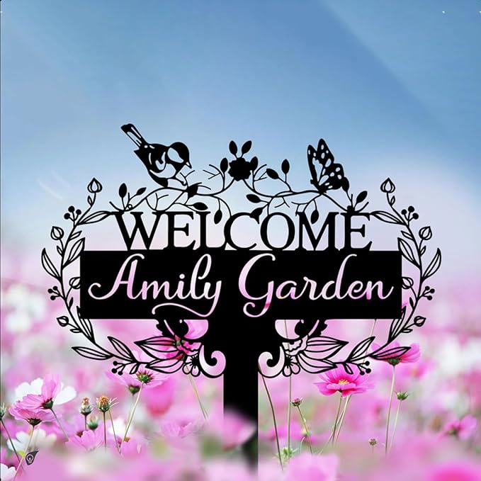 Custom Metal Garden Sign | Customized Butterfly Bird Garden Name Sign | - Image 8