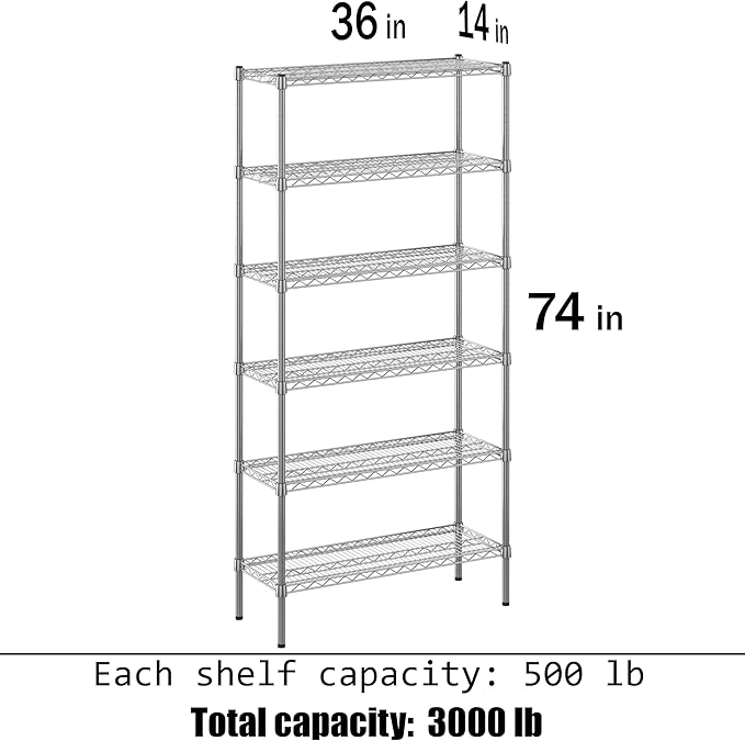 Regal Altair 14" Deep x 36" Wide x 74" Height Wire Shelving Kit | 6-Tier | NSF - Image 3